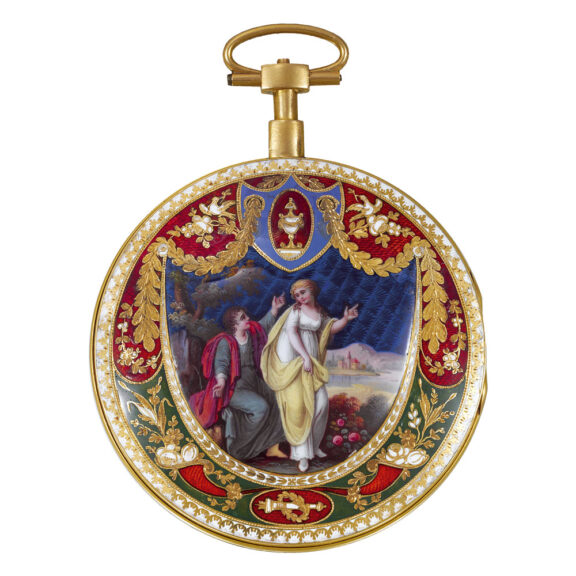 Swiss gold and enamel locket in the form of a watch case Circa 1800