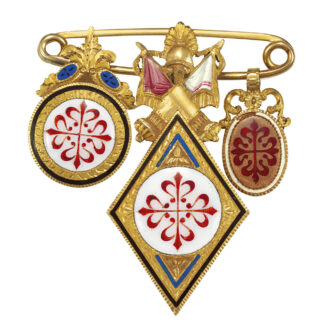 Swiss pink gold and enamel lever with pin brooch Circa 1895