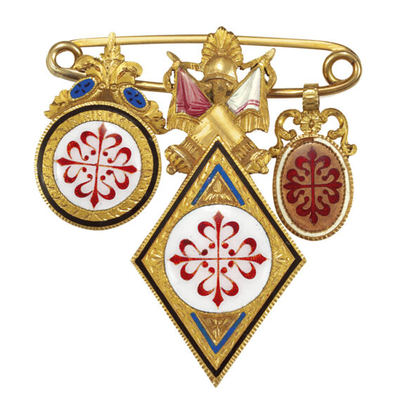 Swiss pink gold and enamel lever with pin brooch Circa 1895 Swiss pink gold and enamel lever with pin brooch Circa 1895