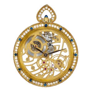 Elegant Swiss 18k gold skeletonized keyless dress watch Circa 1980