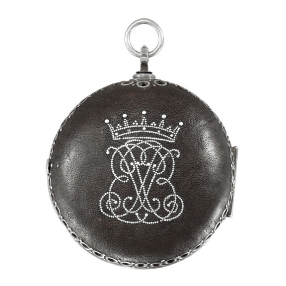 Large English silver pair-cased with shagreen cover Circa 1630 Large English silver pair-cased with shagreen cover Circa 1630