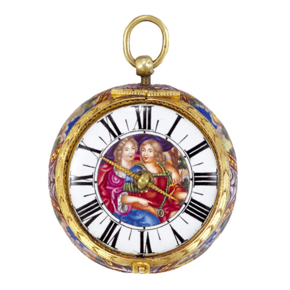 Swiss 21k gold and enamel single handed pocket watch Circa 1685 Swiss 21k gold and enamel single handed pocket watch Circa 1685