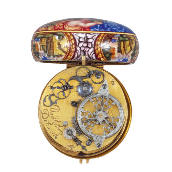 Swiss 21k gold and enamel single handed pocket watch Circa 1685 Swiss 21k gold and enamel single handed pocket watch Circa 1685