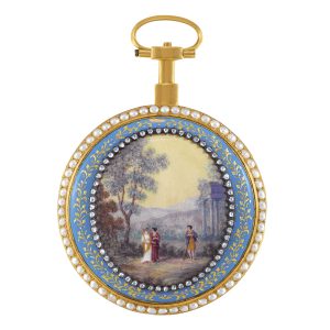 French gold enamel watch with pearls and diamonds Circa 1790