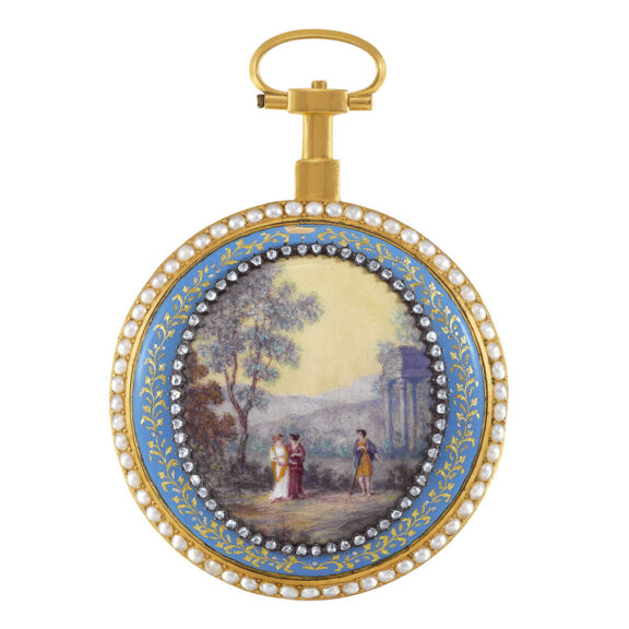 French gold enamel watch with pearls and diamonds Circa 1790