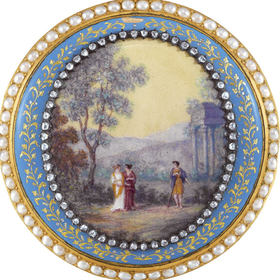 French gold enamel watch with pearls and diamonds Circa 1790 French gold enamel watch with pearls and diamonds Circa 1790