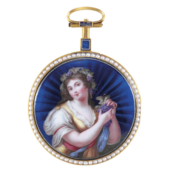 Swiss 18k gold enamel pocket watch with pearls-set Circa 1790