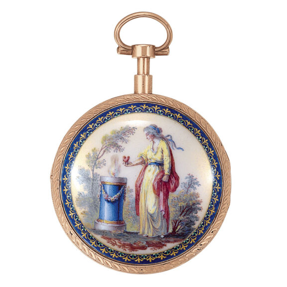 German 18k gold and enamel lady's watch with date Circa 1780