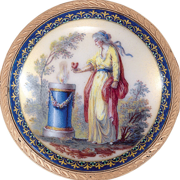 German 18k gold and enamel lady's watch with date Circa 1780 German 18k gold and enamel lady's watch with date Circa 1780