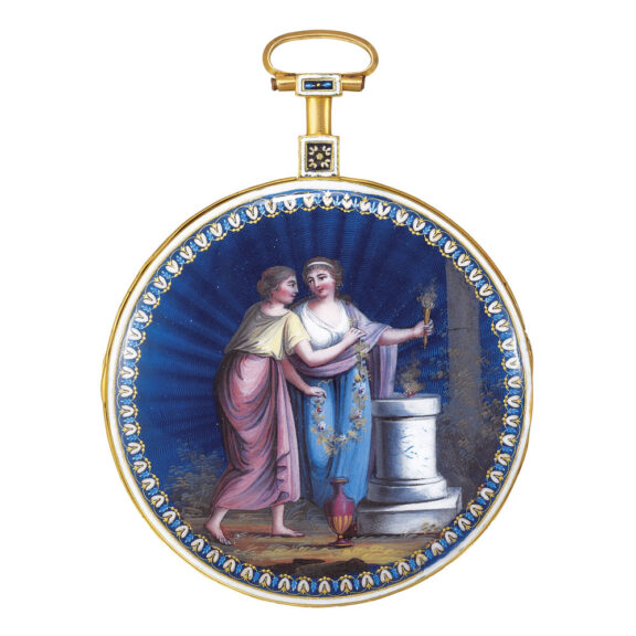 French 18K gold and enamel cylinder pocket watch Circa 1800