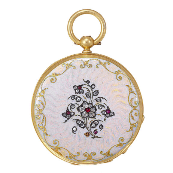 Swiss 18 carat gold, diamond-set and enamel fob watch Circa 1840