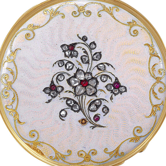 Swiss 18 carat gold, diamond-set and enamel fob watch Circa 1840 Swiss 18 carat gold, diamond-set and enamel fob watch Circa 1840