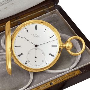 Danish 18K yellow gold hunting cased keyless watch Circa 1865