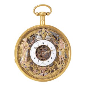 Swiss gold skeletonized repeating automaton watch Circa 1815