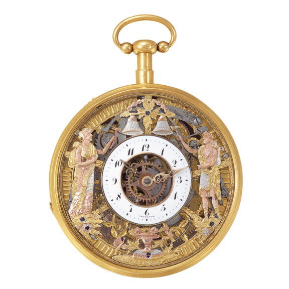 Swiss gold skeletonized repeating automaton watch Circa 1815