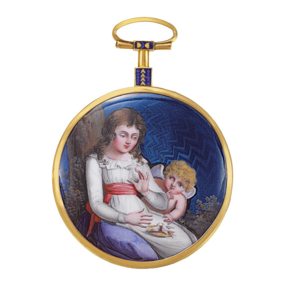 Swiss 18k yellow gold and enamel pocket watch Circa 1800