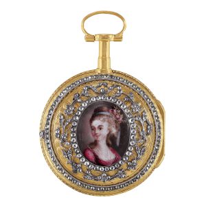 French 20k gold watch with enamel and rose-cut diamonds Circa 1775