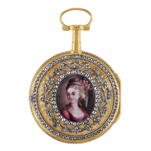 French 20k gold watch with enamel and rose-cut diamonds Circa 1775
