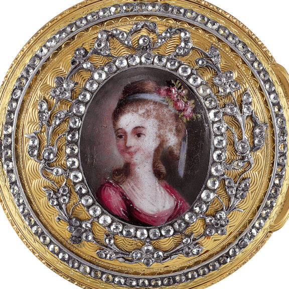 French 20k gold watch with enamel and rose-cut diamonds Circa 1775 French 20k gold watch with enamel and rose-cut diamonds Circa 1775