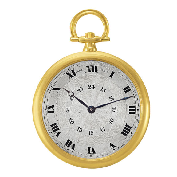 French gold dress watch with two-tone silver dial Circa 1920