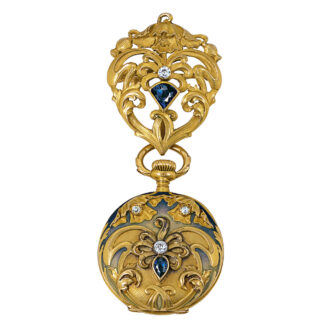 Swiss gold, enamel, diamond and sapphire-set fob watch Circa 1900