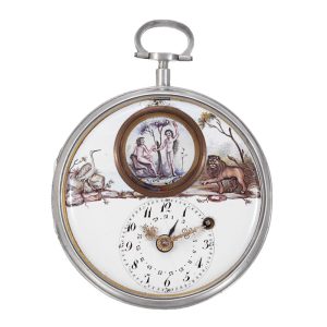 Unusual Swiss Silver automaton watch with date Circa 1815