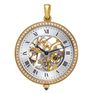 Small French 18k gold, diamonds skeletonized lady's watch Circa 1980