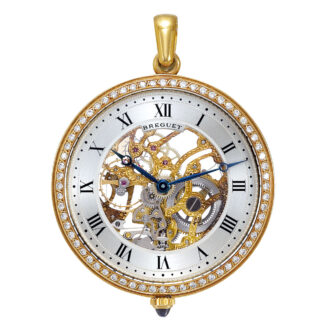 Small French 18k gold, diamonds skeletonized lady's watch Circa 1980