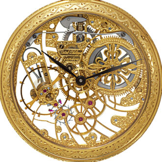 Swiss 18K yellow gold skeletonized keyless dress watch Circa 1983