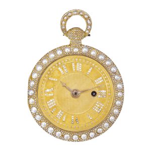 Swiss gold watch with pearl set dial and brooch Circa 1830