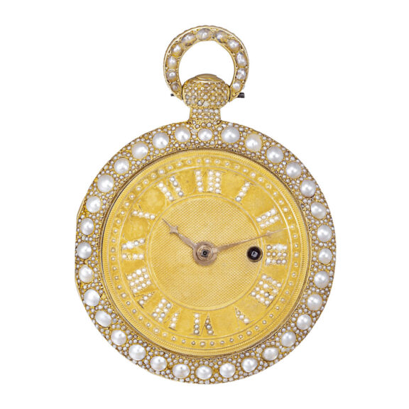 Swiss gold watch with pearl set dial and brooch Circa 1830