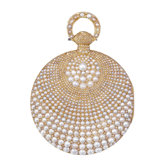 Swiss gold watch with pearl-set dial and brooch Circa 1830 Swiss gold watch with pearl-set dial and brooch Circa 1830