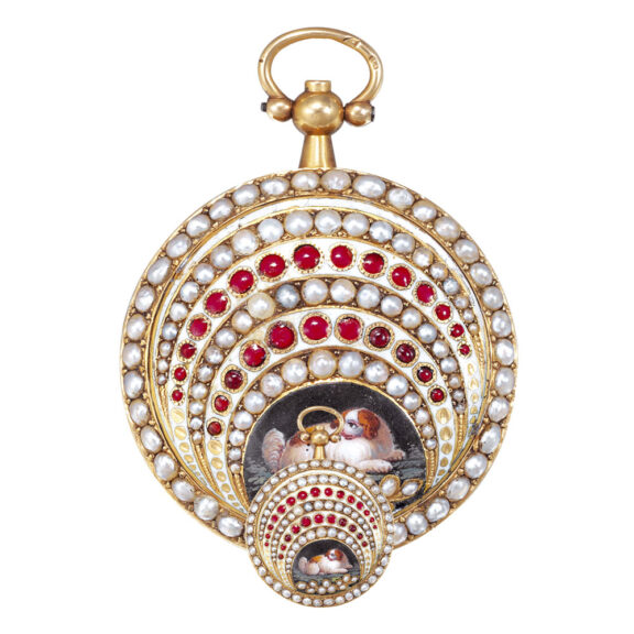 Swiss 18k gold and split pearl-set lady's pendant watch Circa 1810