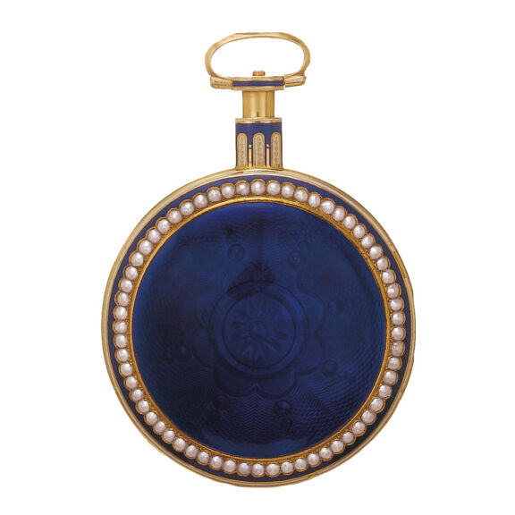 English gold, translucent blue enamel and pearls watch Circa 1790