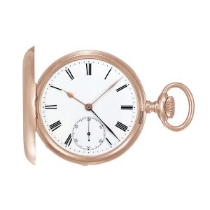 Unusual Swiss 18K pink gold hunting cased pocket watch Circa 1895