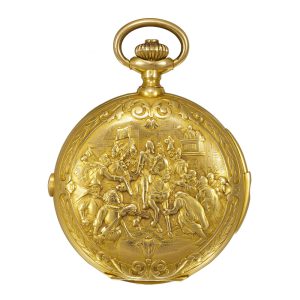 Swiss gold hunting cased minute repeater with chronograph Circa 1910