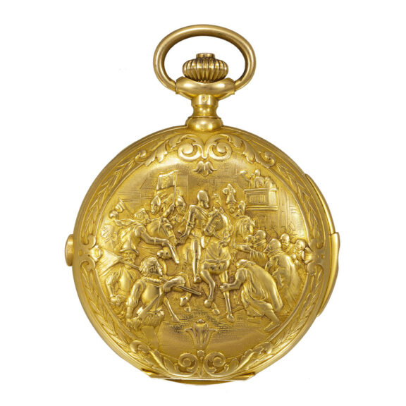 Swiss gold hunting cased minute repeater with chronograph Circa 1910