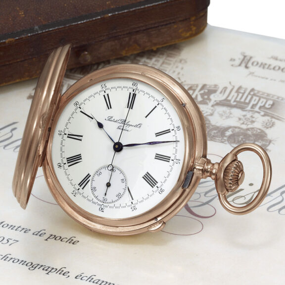 Swiss 18k pink gold hunting cased chronograph Circa 1855