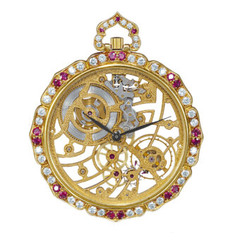 Skeletonized Swiss gold, diamond and ruby-set dress watch Circa 1980