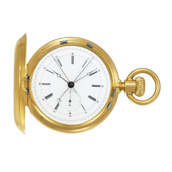 Unusual Swiss 18k gold watch with split-seconds chronograph Circa 1860 Unusual Swiss 18k gold watch with split-seconds chronograph Circa 1860
