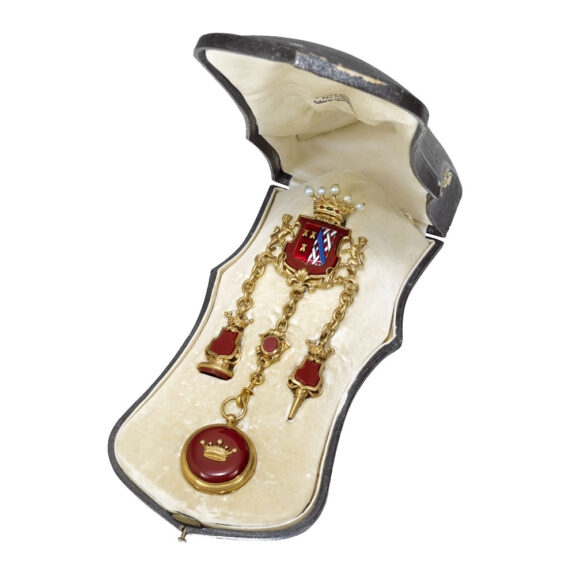 French cylinder fob watch with matching chatelaine Circa 1860