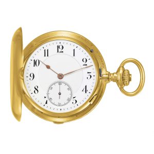 Thin Swiss 18k gold carillon grande sonnerie clockwatch Circa 1920