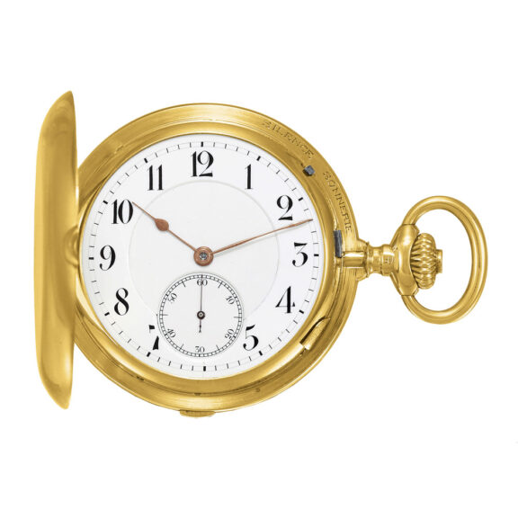 Thin Swiss 18k gold carillon grande sonnerie clockwatch Circa 1920