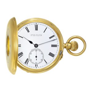 English 18 carat gold half-hunting cased pocket watch Circa 1885