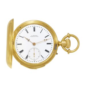 Fine Swiss 18 carat gold minute repeating keyless pocket watch Circa 1870