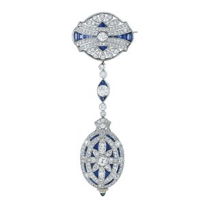 American platinum, sapphire and diamonds brooch watch Circa 1925