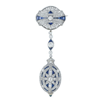American platinum, sapphire and diamonds brooch watch Circa 1925