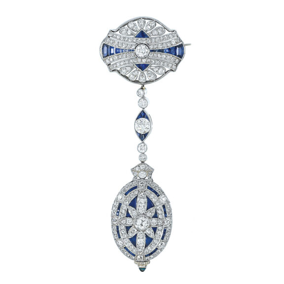 American platinum, sapphire and diamonds brooch watch Circa 1925