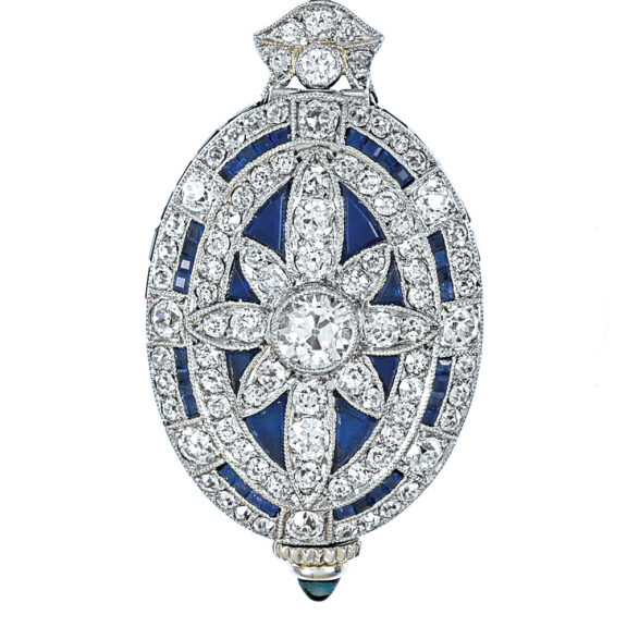 American platinum, sapphire and diamonds brooch watch Circa 1925 American platinum, sapphire and diamonds brooch watch Circa 1925