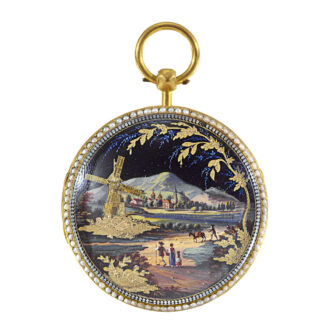 Swiss gold verge pocket watch with windmill automaton Circa 1800